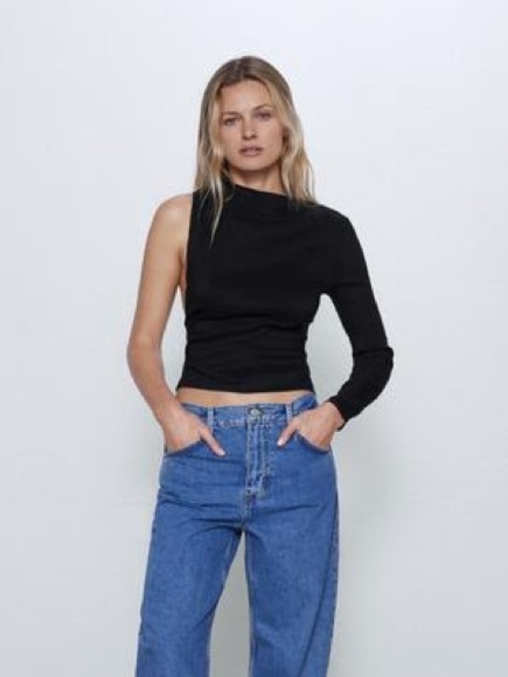 Zara Asymmetric Top Black S NWOT